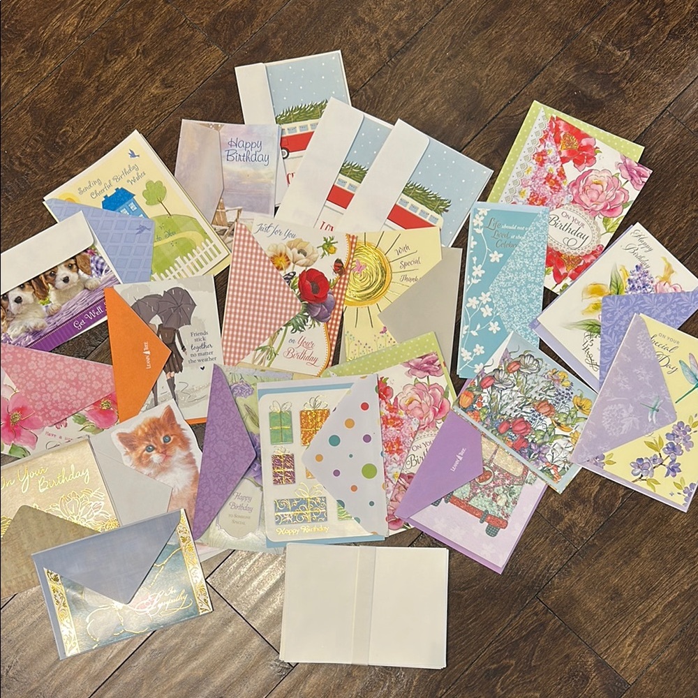 Lot of 22 Miscellaneous Colorful Greeting Cards and Extra Envelopes